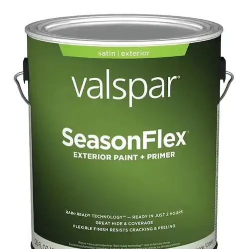 Valspar SeasonFlex Satin Ultra White Base 1 Tintable Latex Exterior Paint + Primer, 1-Gallon Valspar SeasonFlex Satin Ultra White Base 1 Tintable Latex Exterior Paint + Primer, 1-Gallon