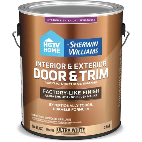 HGTV Home by Sherwin-Williams Semi-Gloss Ultra White Acrylic Interior/Exterior Door and Trim Paint, 1-Gallon HGTV Home by Sherwin-Williams Semi-Gloss Ultra White Acrylic Interior/Exterior Door and Trim Paint, 1-Gallon
