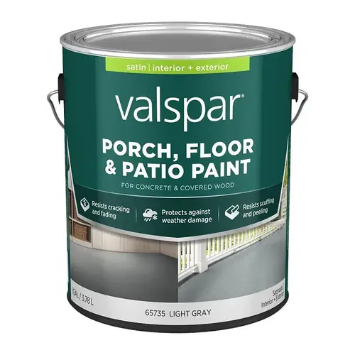 Valspar 49816 Series Porch and Floor Paint, Satin Sheen, Light Gray, 1 gal, 400 sq-ft/gal Coverage Area Valspar 49816 Series Porch and Floor Paint, Satin Sheen, Light Gray, 1 gal, 400 sq-ft/gal Coverage Area