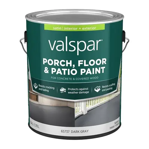 Valspar 49816 Series Porch and Floor Paint, Satin Sheen, Dark Gray, 1 gal, 400 sq-ft/gal Coverage Area Valspar 49816 Series Porch and Floor Paint, Satin Sheen, Dark Gray, 1 gal, 400 sq-ft/gal Coverage Area