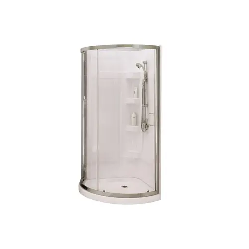 MAAX Cyrene 300001-000-001-106 Shower Kit, 34 in L, 34 in W, 76-1/8 in H, Acrylic, Brushed Nickel, Glue-Up Installation MAAX Cyrene 300001-000-001-106 Shower Kit, 34 in L, 34 in W, 76-1/8 in H, Acrylic, Brushed Nickel, Glue-Up Installation