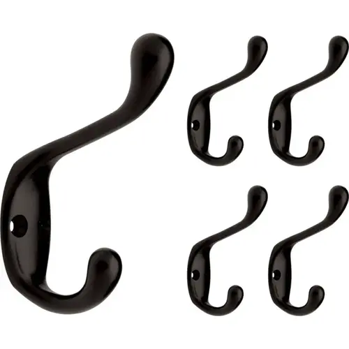 Heavy Duty Coat and Hat Hook, 3", Matte Black, 5/Pack Heavy Duty Coat and Hat Hook, 3", Matte Black, 5/Pack