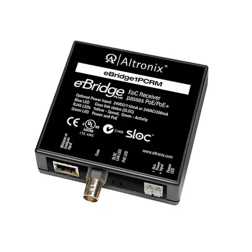 IP and PoE+ over Coax Receiver, Input 24VDC/110mA or 24VAC/200mA, Distance: up to 100m IP and PoE+ over Coax Receiver, Input 24VDC/110mA or 24VAC/200mA, Distance: up to 100m