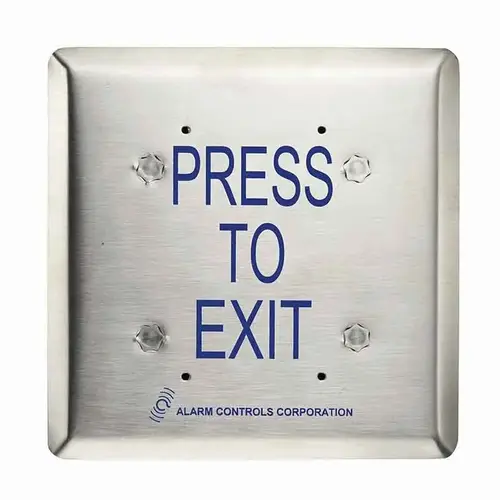 Push Plate, 5-1/2" Square, "PRESS TO EXIT", DPDT Momentary, Satin Stainless Steel Push Plate, 5-1/2" Square, "PRESS TO EXIT", DPDT Momentary, Satin Stainless Steel