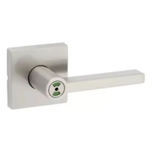 Halifax Lever with Square Rose Privacy Door Lock with Privacy Occupancy Indicator with 4AL Latch and RCS Strike Satin Nickel Finish Halifax Lever with Square Rose Privacy Door Lock with Privacy Occupancy Indicator with 4AL Latch and RCS Strike Satin Nickel Finish