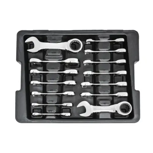 14 Piece 72-Tooth 12 Point Stubby Ratcheting SAE/Metric Combination Wrench Set 14 Piece 72-Tooth 12 Point Stubby Ratcheting SAE/Metric Combination Wrench Set