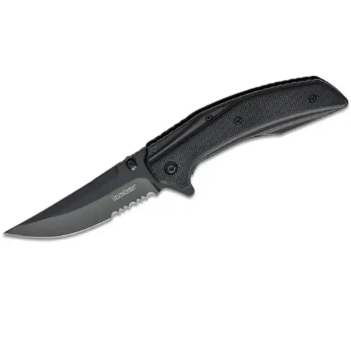 Outright Serrated Assisted Open Frame Lock 8Cr13MoV Trailing Point Blade with Bl Outright Serrated Assisted Open Frame Lock 8Cr13MoV Trailing Point Blade with Bl