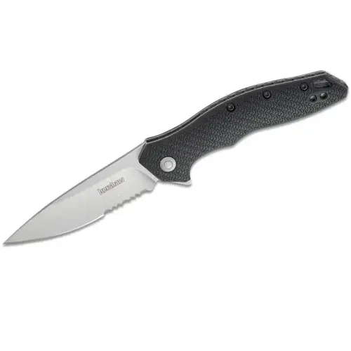 Shoreline Serrated Assisted Open Liner Lock 8Cr13MoV Drop Point Blade with Stone Shoreline Serrated Assisted Open Liner Lock 8Cr13MoV Drop Point Blade with Stone