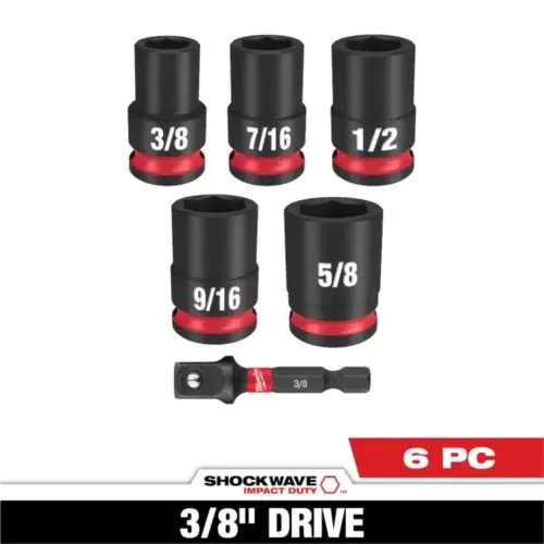 6PC SHOCKWAVE Impact Duty 3/8" Drive SAE Standard Socket Set 6PC SHOCKWAVE Impact Duty 3/8" Drive SAE Standard Socket Set