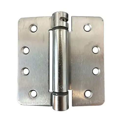 Lubricated Bearing Single Acting Spring Hinge, Commercial Grade Template Hole Patter 1/4 In. Radius, 4 In. by 4 In. Satin Chromium Lubricated Bearing Single Acting Spring Hinge, Commercial Grade Template Hole Patter 1/4 In. Radius, 4 In. by 4 In. Satin Chromium