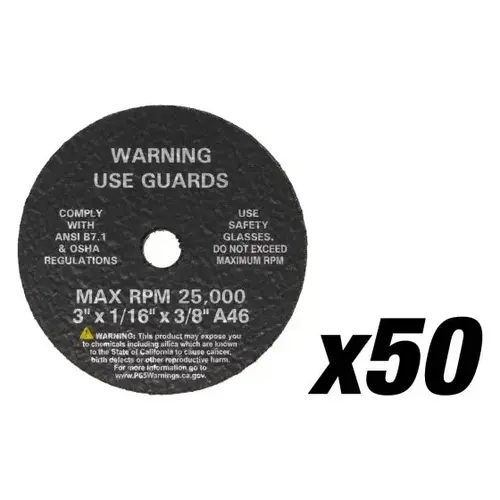 3" Cut-Off Wheels, 3" x 1/16" x 3/8", 50 per Box 3" Cut-Off Wheels, 3" x 1/16" x 3/8", 50 per Box