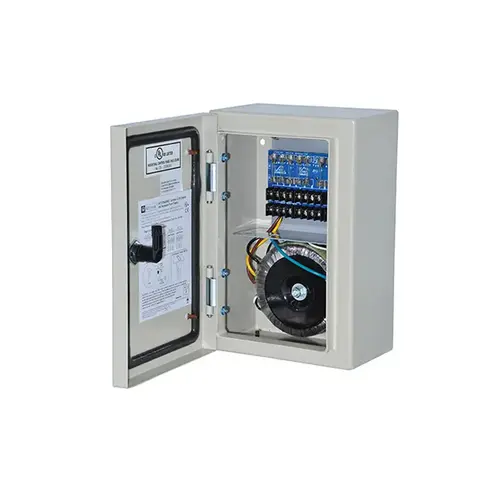 Outdoor CCTV AC Power Supply, 115VAC 50/60Hz at 2.7A Input, 8 Fuse Protected Outputs 24VAC at 12.5A or 28VAC at 10A, Grey Enclosure Outdoor CCTV AC Power Supply, 115VAC 50/60Hz at 2.7A Input, 8 Fuse Protected Outputs 24VAC at 12.5A or 28VAC at 10A, Grey Enclosure