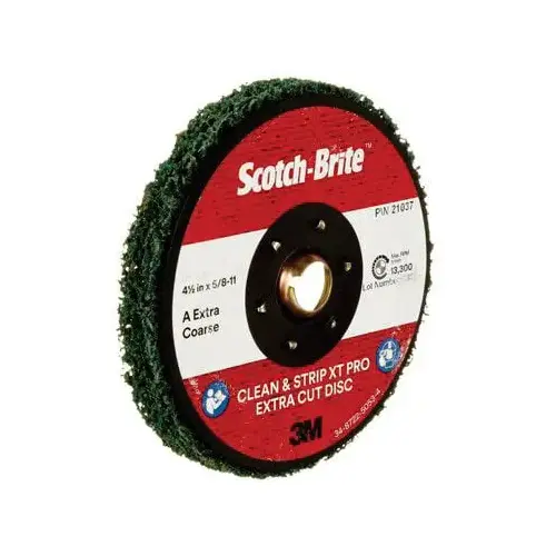 21037 XT Pro Extra Cut Clean and Strip Disc, 4-1/2 in Dia, 5/8 in - 11 TPI Center Hole, 13000 rpm Green 21037 XT Pro Extra Cut Clean and Strip Disc, 4-1/2 in Dia, 5/8 in - 11 TPI Center Hole, 13000 rpm Green