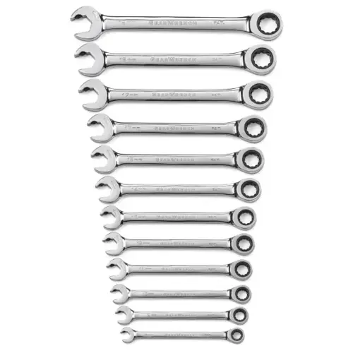 12 Piece 72-Tooth 12 Point Open End Ratcheting Metric Wrench Set 12 Piece 72-Tooth 12 Point Open End Ratcheting Metric Wrench Set