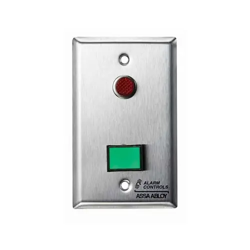 Monitoring/Control Station, Single Gang, Momentary, 1 Green Pushbutton, 12VDC, 1 Red LED, Satin Stainless Steel