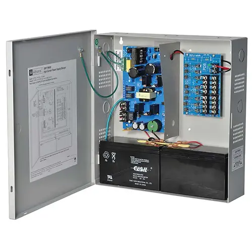 Supervised Power Supply/Charger, 115VAC 60Hz at 2.5A Input, 8 Fuse Protected Outputs 12/24VDC at 6A, 3.5A Max per Output, Grey Enclosure Supervised Power Supply/Charger, 115VAC 60Hz at 2.5A Input, 8 Fuse Protected Outputs 12/24VDC at 6A, 3.5A Max per Output, Grey Enclosure