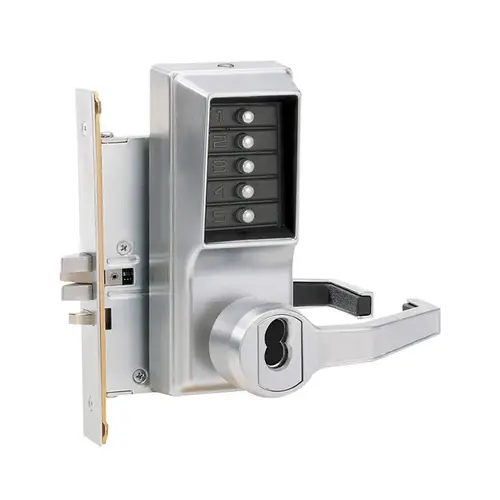 8100 Series Mechanical Pushbutton Mortise Lever Lock, Satin Chrome