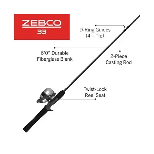 Zebco 33 Silver 6 ft-0" Medium Spincast Combo Zebco 33 Silver 6 ft-0" Medium Spincast Combo