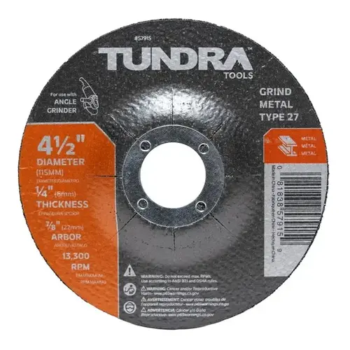 4-1/2" x 1/4" x 5/8"-11 Type 27 (Metal) Abrasive Wheel 4-1/2" x 1/4" x 5/8"-11 Type 27 (Metal) Abrasive Wheel