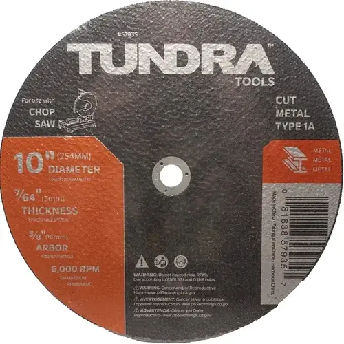 10" x 7/64" x 5/8" Type 1A (Metal) Abrasive Wheel 10" x 7/64" x 5/8" Type 1A (Metal) Abrasive Wheel