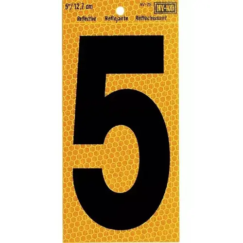 Yellow Reflective Number 5 - 5" Yellow Reflective Number 5 - 5"