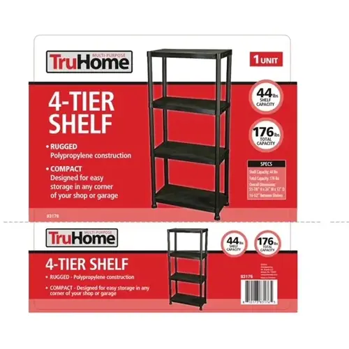 4 TIER PLASTIC SHELF - BLACK 83176 4 TIER PLASTIC SHELF - BLACK 83176