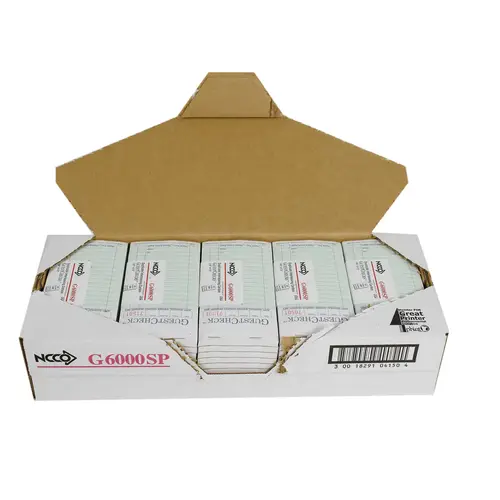 Ncco National Checking 3.5 Inch X 6.75 Inch 2 Part Interleaving Carbon Green 17 Line Guest Check, 2500 Each