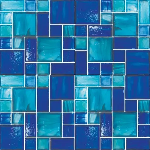Multi Rey Royal Crown Glass, Glass Mosaic, 11 SQFT/Box Sold By Sheet Blue Multi Rey Royal Crown Glass, Glass Mosaic, 11 SQFT/Box Sold By Sheet Blue
