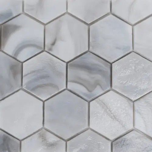 2-5/8" Oceania Hex Border Glass Tile, Nauru Gray 2-5/8" Oceania Hex Border Glass Tile, Nauru Gray