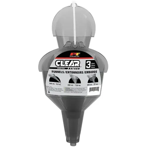 Performance Tool Clear View Series Funnel Set, 0.5 pt, 1 qt Capacity, Polypropylene, Clear Performance Tool Clear View Series Funnel Set, 0.5 pt, 1 qt Capacity, Polypropylene, Clear