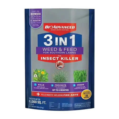 BioAdvanced 3-in-1 Weed and Feed Southern Lawn Plus Insect Killer, Granular, 10 lb BioAdvanced 3-in-1 Weed and Feed Southern Lawn Plus Insect Killer, Granular, 10 lb