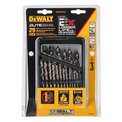 DEWALT Pilot Point ELITE Series Drill Bit Set, 29-Piece, Cobalt Alloy Steel DEWALT Pilot Point ELITE Series Drill Bit Set, 29-Piece, Cobalt Alloy Steel