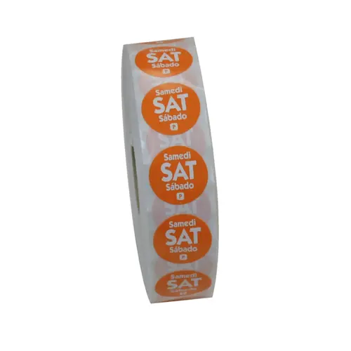.75 CIRCLE TRILINGUAL PERM LABELS SATURDAY ORANGE .75 CIRCLE TRILINGUAL PERM LABELS SATURDAY ORANGE