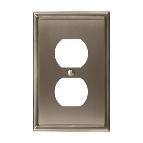 8-3/10" x 6-3/10" Mulholland Single Outlet Wall Plate Satin Nickel Finish 8-3/10" x 6-3/10" Mulholland Single Outlet Wall Plate Satin Nickel Finish