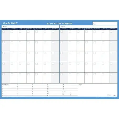 30/60-Day Horizontal Erasable Wall Planner 36 X 24 White/Blue Sheets 30/60-Day Horizontal Erasable Wall Planner 36 X 24 White/Blue Sheets
