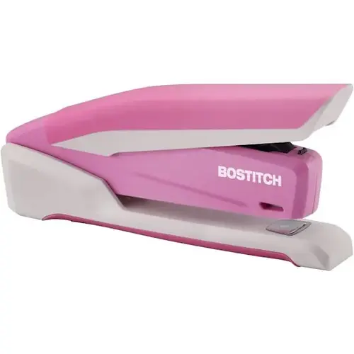 Incourage One-Finger Spring-Powered Desktop Stapler Pink / White Incourage One-Finger Spring-Powered Desktop Stapler Pink / White