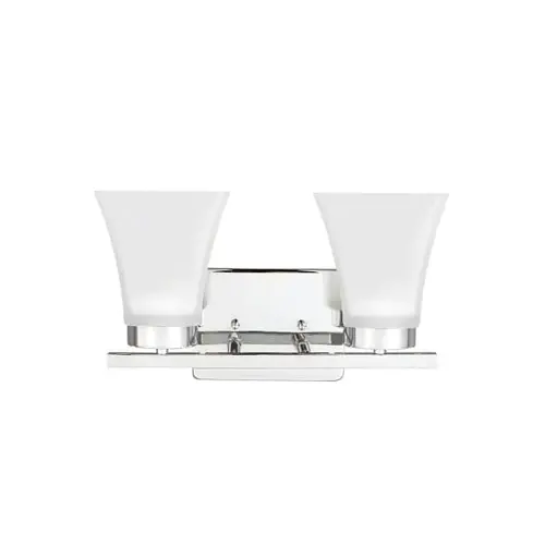 Bayfield 2-Light Chrome Vanity Light With Satin Etched Shade Bayfield 2-Light Chrome Vanity Light With Satin Etched Shade