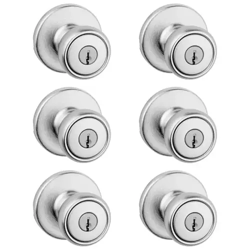 Tylo Keyed Entry Knob With Pin And Tumbler In Satin Chrome - pack of 6 Tylo Keyed Entry Knob With Pin And Tumbler In Satin Chrome - pack of 6