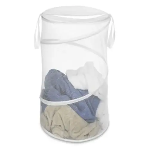 Whitmor Collapsible Hamper, Polyester Bag, White, 15 in W Whitmor Collapsible Hamper, Polyester Bag, White, 15 in W
