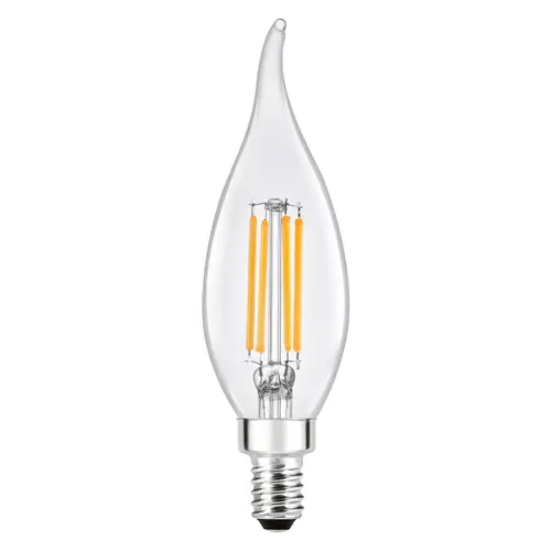 LED Light Bulb, Bent Tip, Soft Glass Material, 4-3/4" Height, 2700K Color Temperature, 5.5 Watts, 2700K, Clear Finish, Pack of 2 LED Light Bulb, Bent Tip, Soft Glass Material, 4-3/4" Height, 2700K Color Temperature, 5.5 Watts, 2700K, Clear Finish, Pack of 2
