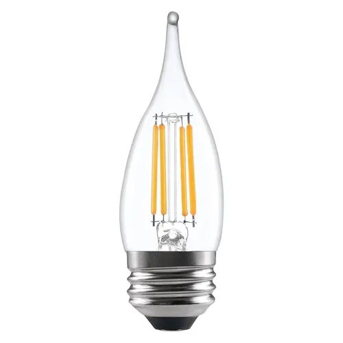LED Light Bulb, Bent Tip, Soft Glass Material, 5.5 Watts, 500 Lumens, 2700K Color Temperature, Clear Finish, Pack of 2 LED Light Bulb, Bent Tip, Soft Glass Material, 5.5 Watts, 500 Lumens, 2700K Color Temperature, Clear Finish, Pack of 2