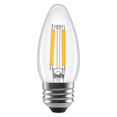 LED Light Bulb, Soft Glass Material, 4 Watts Power, 3-9/16" Height, 1-3/8" Diameter, Dimmable, 2700K Color Temperature, Clear Finish, Pack Of 2 LED Light Bulb, Soft Glass Material, 4 Watts Power, 3-9/16" Height, 1-3/8" Diameter, Dimmable, 2700K Color Temperature, Clear Finish, Pack Of 2