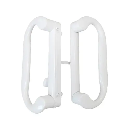 Patio Door Handle Set, Zinc Material, 4-15/16" Hole Center, 1-1/2" Projection, White Finish