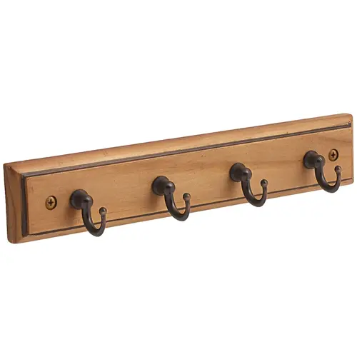 8-3/5" X 1-7/10" X 1-13/20" Rack with 4 Key and Gadget Hooks Honey Pine Rack W/ Oil Rubbed Bronze Hooks Finish 8-3/5" X 1-7/10" X 1-13/20" Rack with 4 Key and Gadget Hooks Honey Pine Rack W/ Oil Rubbed Bronze Hooks Finish