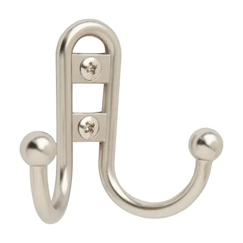 Hook 2-3/4" L Silver Zinc Small Double Prong Silver Hook 2-3/4" L Silver Zinc Small Double Prong Silver