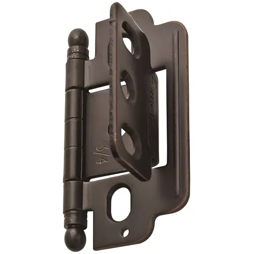 3/4" Full Inset Partial Wrap Ball Tip Cabinet Hinge, Steel Material, 2-1/2" Length, 1" Width, Oil Rubbed Bronze Finish 3/4" Full Inset Partial Wrap Ball Tip Cabinet Hinge, Steel Material, 2-1/2" Length, 1" Width, Oil Rubbed Bronze Finish