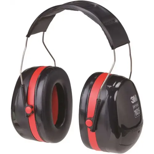PELTOR  Optime  105 Earmuff, 30 dB NRR, Black/Red, Over-the-Head Green