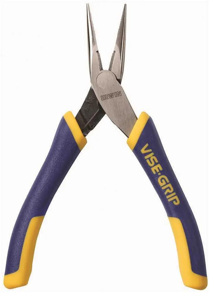 Irwin 5-1/4 in. Long Nose Pliers with cutter and spring Blue Stainless Yellow 2078905 Irwin 5-1/4 in. Long Nose Pliers with cutter and spring Blue Stainless Yellow 2078905
