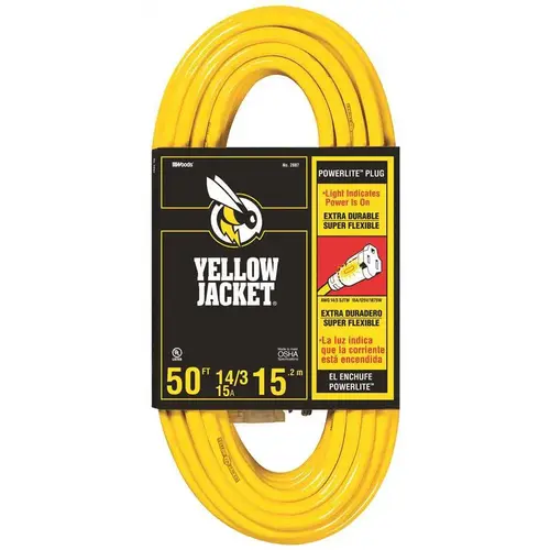 50 ft. 14/3 SJTW Outdoor Medium-Duty Extension Cord with Power Light Plug Yellow 50 ft. 14/3 SJTW Outdoor Medium-Duty Extension Cord with Power Light Plug Yellow