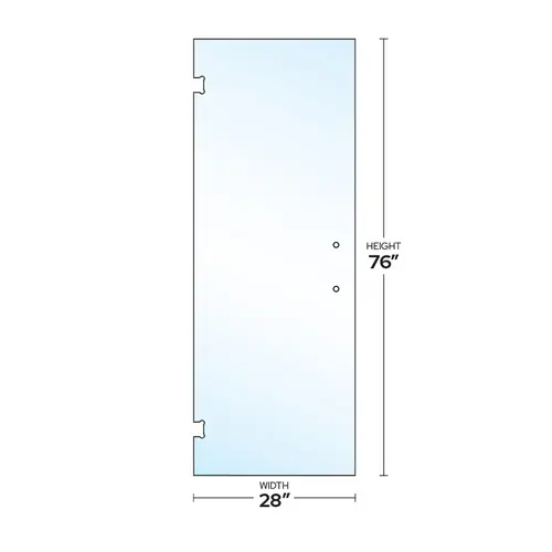 3/8" Clear Tempered Swing Shower Glass Panel with 8" CTC Pull Cutout for Geneva & Pinnacle 28" W x 75-9/16" H 3/8" Clear Tempered Swing Shower Glass Panel with 8" CTC Pull Cutout for Geneva & Pinnacle 28" W x 75-9/16" H